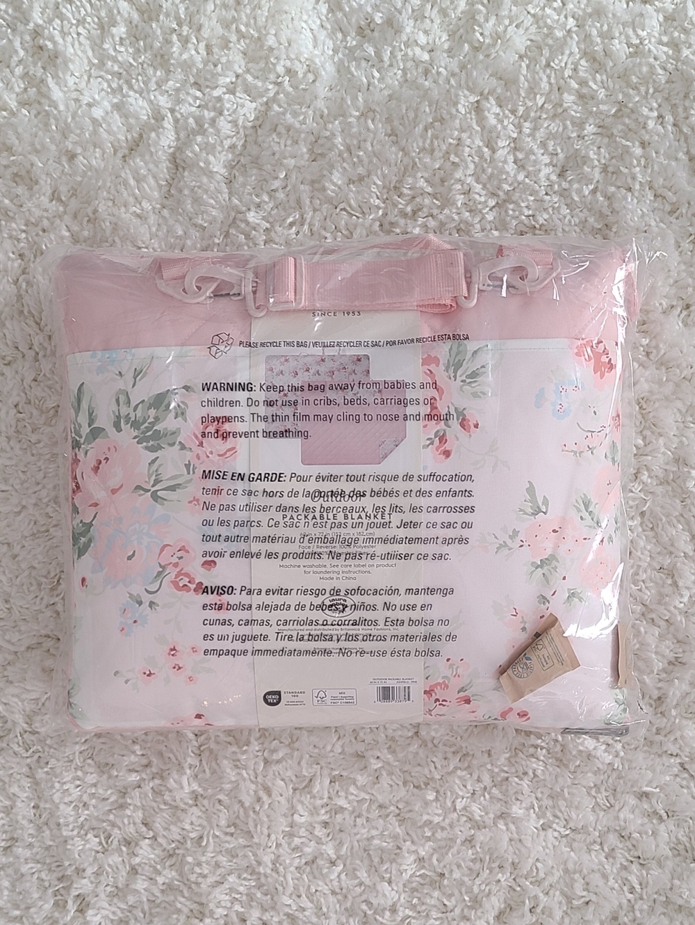 Laura Ashley Coquette Pink Floral Outdoor Picnic Blanket - Picture 4 of 4